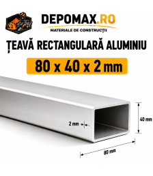 Teava rectangulara aluminiu 80 x 40 x 2 mm, 6 metri (EN AW-6060)